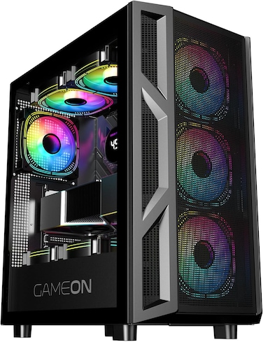 GAMEON TRIDENT IV Gaming PC Case - ATX/M-ATX/ITX Support, Tempered Glass, ARGB+PWM Lighting, Pre-installed 4 Fans, 280mm Water Cooling Ready - Black