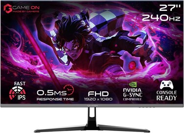 GAMEON 27&rdquo; IPS Gaming Monitor - FHD 1080p, 240Hz, 0.5ms Response Time, HDMI 2.1 Port, FreeSync G-Sync Support, HDR Ready, Built-in Speakers, Console &amp; PC Gaming Ready, GOESP27240IPS - Black