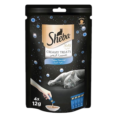 Sheba Cat Food Melty Tuna Flavor Creamy Treats, 12g Pouches (Pack of 4)