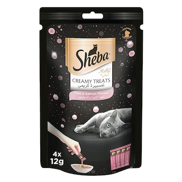 Sheba Cat Food Melty Tuna &amp; Salmon Flavor Creamy Treats, 12g Pouches (Pack of 4)
