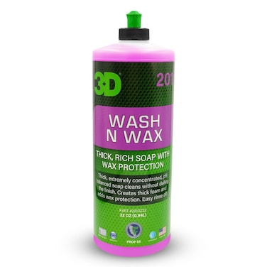3D Wash N Wax Car Shampoo 32oz &ndash; Thick Foam pH Balanced Soap with Wax Protection for Glossy Finish

