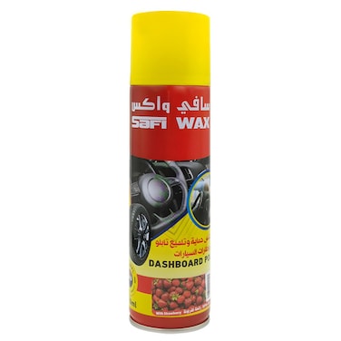 بخاخ تلميع لوحة القيادة من SAFI WAX سعة 650 مل برائحة الفراولة - حماية من الأشعة فوق البنفسجية، مقاوم للغبار، سريع الجفاف، مثالي للاستخدام الداخلي للسيارة، والجلد، والبلاستيك، والمطاط