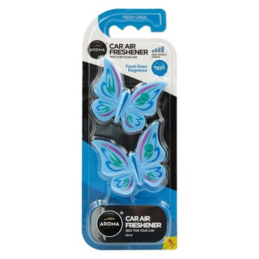معطر جو للسيارة من أروما بتصميم فراشة - عطر الكتان المنعش، معطر بفتحة تهوية، عبوة من قطعتين