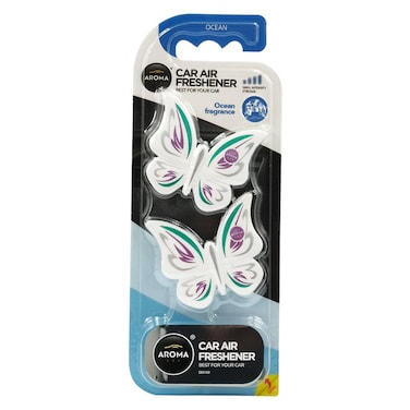 معطر جو للسيارة من أروما بتصميم فراشة - رائحة المحيط، معطر بفتحة تهوية، عبوة من قطعتين
