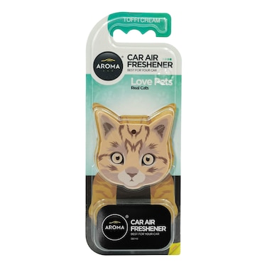 معطر جو للسيارة من أروما، سلسلة Love Pets - شكل قطة، برائحة كريمة التوفي، معطر بفتحة تهوية، مانع للتسرب، قطعة واحدة