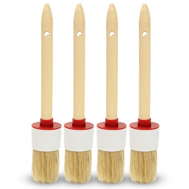 Car Detailing Brush with Natural Bristles &ndash; Soft Interior and Exterior Cleaning Tool for Vents, Wheels, Grille, Dashboard, Seats, Gaps &ndash; Wooden Handle ( 4 pcs )