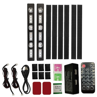 Car LED Ambient Light Kit with Sound Sensor &ndash; 4 RGB Light Bars with Remote Control &ndash; USB Powered Interior Atmosphere Lights for Footwell, Dashboard, Seat &ndash; 7 Color Modes &ndash; A13

