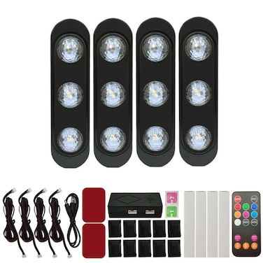 A12 Earth Star Car LED Ambient Light Kit &ndash; RGB Interior Lights with 4 LED Bars, Sound Sensor, USB Powered &ndash; Remote Control Footwell Light for All Vehicles

