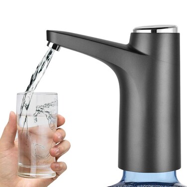 مضخة موزع مياه KRAWN KW-48706 قابلة لإعادة الشحن مع شحن USB، سعة 600 مل، وضعان كمي/مستمر، خرطوم سيليكون آمن غذائيًا، للمياه المعبأة