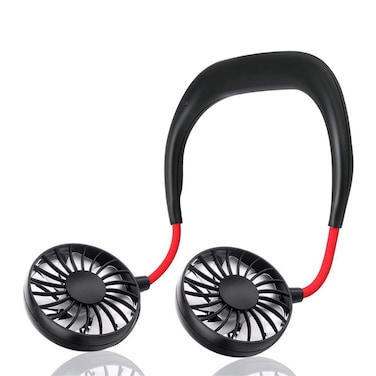 مروحة رقبة قابلة للارتداء برأسين دوارين بزاوية 360 درجة، قابلة لإعادة الشحن عبر USB، مروحة محمولة قابلة للتعديل بثلاث سرعات للجري والتخييم والمكتب والسفر - طراز ZY-A1