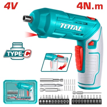 مفك براغي كهربائي لاسلكي كامل مع إضاءة LED، ورأس سداسي 6.35 مم، وخاصية التبديل للأمام/الخلف