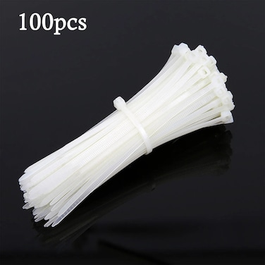 أربطة كابلات نايلون - أربطة سحابية بيضاء ذاتية القفل لإدارة الأسلاك وتثبيتها - متعددة الأغراض - عبوة من 100 قطعة