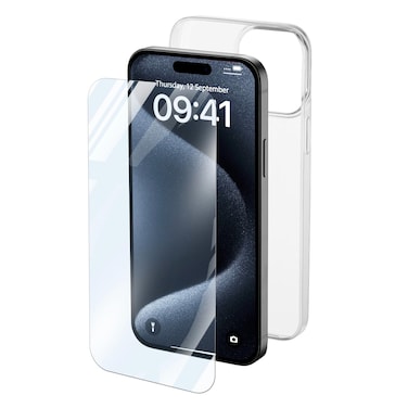 Cellularline 2 In 1 Case + Glass Protection Kit For iPhone 15 Pro Clear