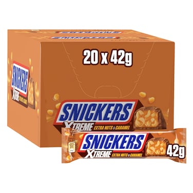 سنيكرز لوح شوكولاتة إكستريم بالمكسرات والكراميل عبوة من 20 × 42 جرام