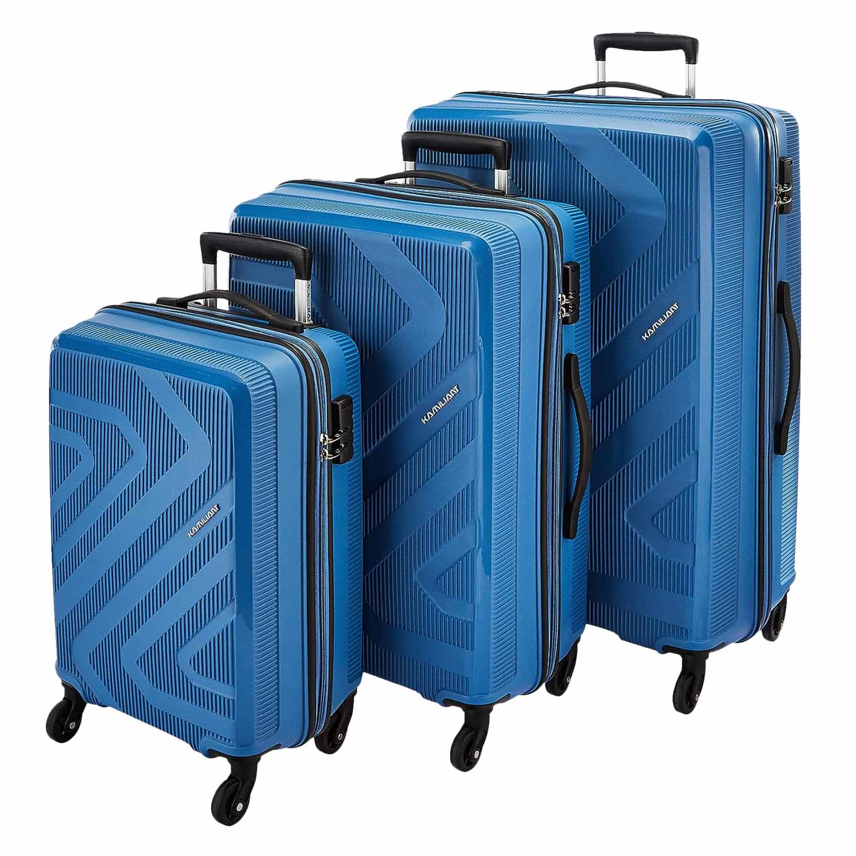 Buy Kamiliant By American Tourister Kiza Hard Spinner Luggage Trolley 3 Pcs Set Cabin Medium Large Blue Online Carrefour KSA