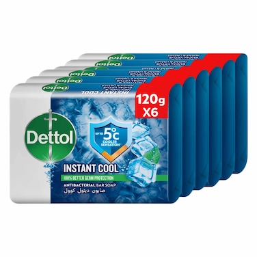 Dettol Cool Bar Soap, Menthol &amp; Eucalyptus Scent, 120g, x 6