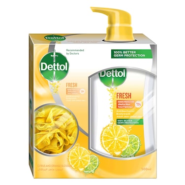 ديتول جل استحمام منعش 500مل + ليفة استحمام