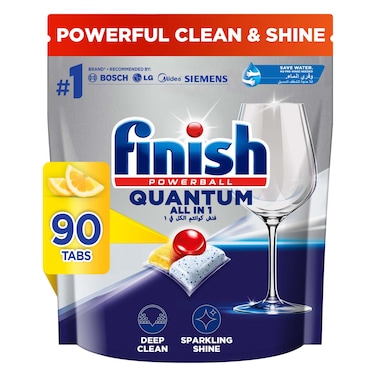Finish Quantum All in 1 Dishwasher Tablets, Lemon Sparkle Scent, 90 Tabs