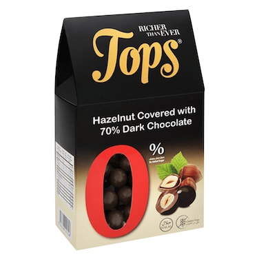 Tops Gluten Free Sugar Free Hazelnut Covered Dark Chocolate Dragees 150g