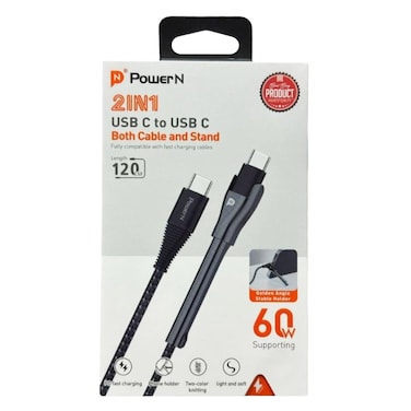 PowerN PNCTCS 2 In 1 USB-C To USB-C Data Sync And Charging Cable 60W 120cm Black
