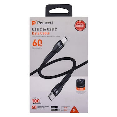 PowerN PNCTC1B USB-C To USB-C Data Sync And Charging Cable 60W 100cm Black