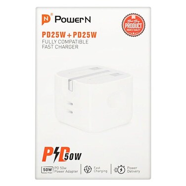 باورن شاحن جداري 50 واط مع منفذين PD (PN2PD50)