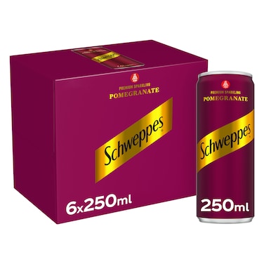 SCHWEPPES Pomegrenate, Premium Sparkling Carbonated Drink , Can 250ml , pack of 6