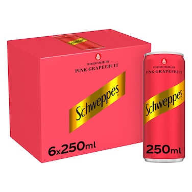 SCHWEPPES Pink Grapefruit , Premium Sparkling Carbonated Drink , Can 250ml , pack of 6