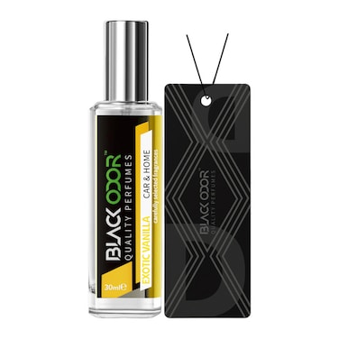 BLACK ODOR Air Freshener Perfume with Hanging Tag &ndash; 30ml, Car &amp; Home Use, Long-Lasting Essential Oil Spray, No Gas, Eco-Friendly (EXOTIC VANILLA)
