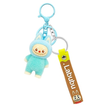 Cartoon Character Keychain with Plush Doll, Silicone Strap, Metal Split Ring &amp; Lobster Clasp for Keys, Bags, Backpacks(Light blue)
