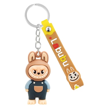 Labubu 3D Cartoon Keychain with Soft PVC Pendant and Silicone Strap &ndash; Cute Bag Charm &amp; Key Holder(Light Brown)
