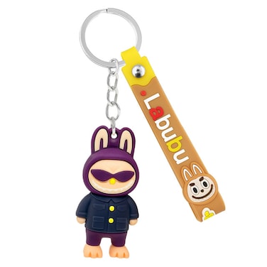 Labubu 3D Cartoon Keychain with Soft PVC Pendant and Silicone Strap &ndash; Cute Bag Charm &amp; Key Holder(Purple)
