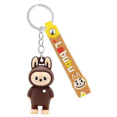 Labubu 3D Cartoon Keychain with Soft PVC Pendant and Silicone Strap &ndash; Cute Bag Charm &amp; Key Holder(Brown)
