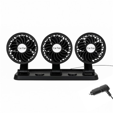 مروحة تبريد سيارة ثلاثية الرؤوس 12 فولت/24 فولت مع دوران 360 درجة، قابلة للتعديل، مروحة لوحة القيادة منخفضة الضوضاء للسيارات والشاحنات وسيارات الدفع الرباعي والتخييم والاستخدام المنزلي