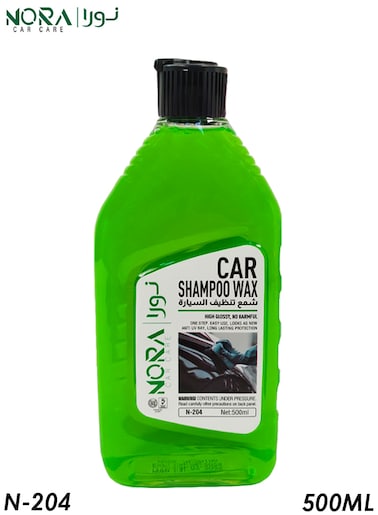 NORA Car Shampoo Wax N-204 (500ml) Dual Action Wash &amp; Wax Formula, High Gloss Finish, Long-Lasting Protection, Safe on All Paint Types, Green