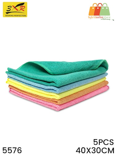 3XR مناديل تنظيف من الألياف الدقيقة، 5 قطع، مقاس 40×30 سم، موديل 5576، للاستخدام المنزلي والسيارات، مجموعة مهام التنظيف