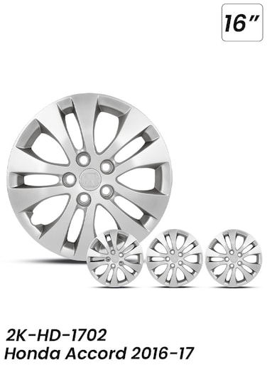 أغطية محورية فضية مقاس ١٦ بوصة لسيارة هوندا أكورد ٢٠١٦-٢٠١٧، طراز ٢K-HD-١٧٠٢ (عبوة من ٤ قطع)