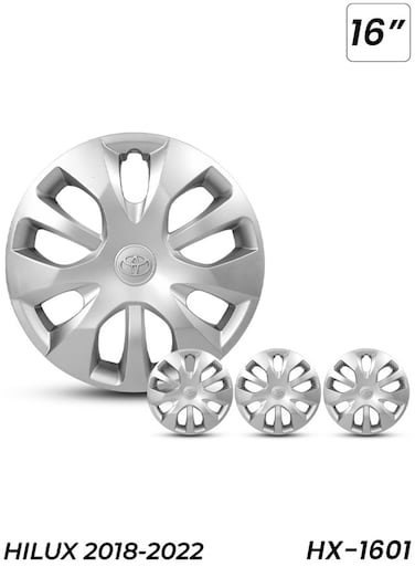 16" Silver Wheel Cover Set for Toyota Hilux 2018-2022, Model HX-1601, Durable Fiber Caps Covers Pack