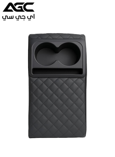 وسادة مسند ذراع سيارة من AGC مع حامل أكواب مزدوج وصينية تخزين، قاعدة مانعة للانزلاق، ملائمة لجميع المقاسات، لون أسود