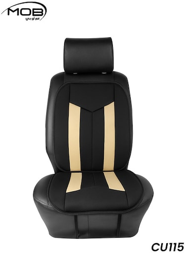 غطاء وسادة مقعد السيارة من موب مع دعامة وسهولة التركيب للسيارات والشاحنات - موديل CU115 أسود وبيج