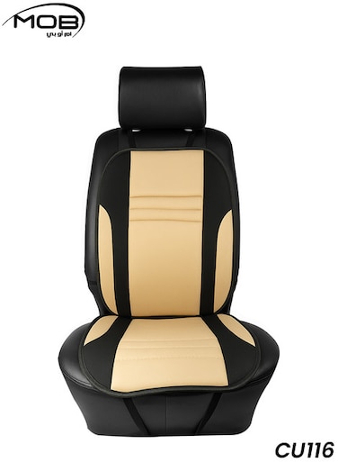 MOB Car Seat Cushion CU116 for Cars Trucks Semis with Support, Ventilation, and Easy Installation Black And Beige