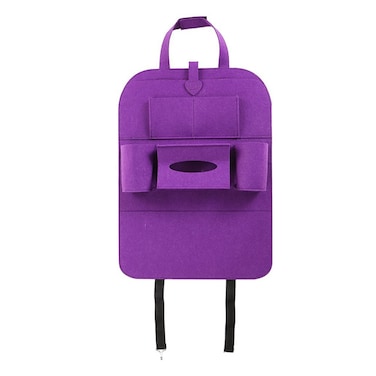 منظم خلفي لمقعد السيارة مع حامل مناديل، جيوب زجاجات، مساحة تخزين للأجهزة اللوحية، مناسب لجميع السيارات، لون بنفسجي
