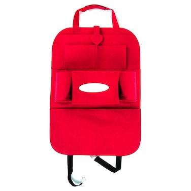 Car Seat Back Organizer with Tissue Box Holder, Bottle Pockets, Tablet Storage, Universal Fit Red