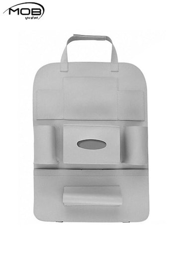 منظم خلفي لمقعد السيارة من موب مع حامل مناديل، جيوب زجاجات، مساحة تخزين للأجهزة اللوحية، مناسب لجميع السيارات، لون رمادي