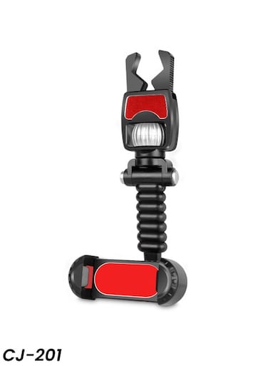 حامل هاتف للمقعد الخلفي طراز CJ-201 مزود بذراع تلسكوبي ومشبك تلقائي وقاعدة دوارة بزاوية 360 درجة.