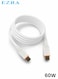 كابل شحن سريع من نوع USB-C إلى USB-C من EZRA بقدرة 60 واط، يدعم تقنية PD، مصنوع من السيليكون المتين، باللون الأبيض، بطول 1 متر، طراز DC351!