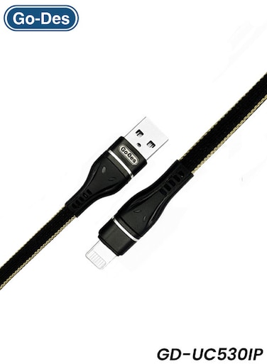 كابل Go-Des GD-UC530IP من USB إلى Lightning بطول 2 متر، يدعم الشحن السريع ومزامنة البيانات، مصنوع من النحاس المطلي بالقصدير.