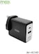 شاحن سريع IMEE IM-HC145 بقدرة 45 واط بتقنية GaN مع منفذ USB-C PD ومنفذ USB-A QC لأجهزة الكمبيوتر المحمولة والهواتف والأجهزة اللوحية، قابس بريطاني، لون أسود، 45 واط.