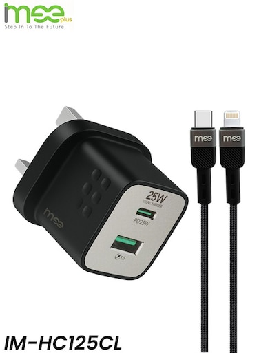 شاحن سريع IMEE Plus IM-HC125CL بقدرة 25 واط بتقنية GaN مع محول ثنائي المنافذ يدعم تقنيتي PD25W و QC3.0 وكابل شحن.
