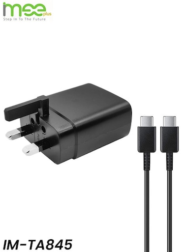 شاحن IMEE Plus طراز IM-TA845 بمنفذ USB-C وقوة 45 واط بتقنية الشحن السريع PD، مزود بكابل USB-C إلى USB-C بطول 1 متر وقابس بريطاني.